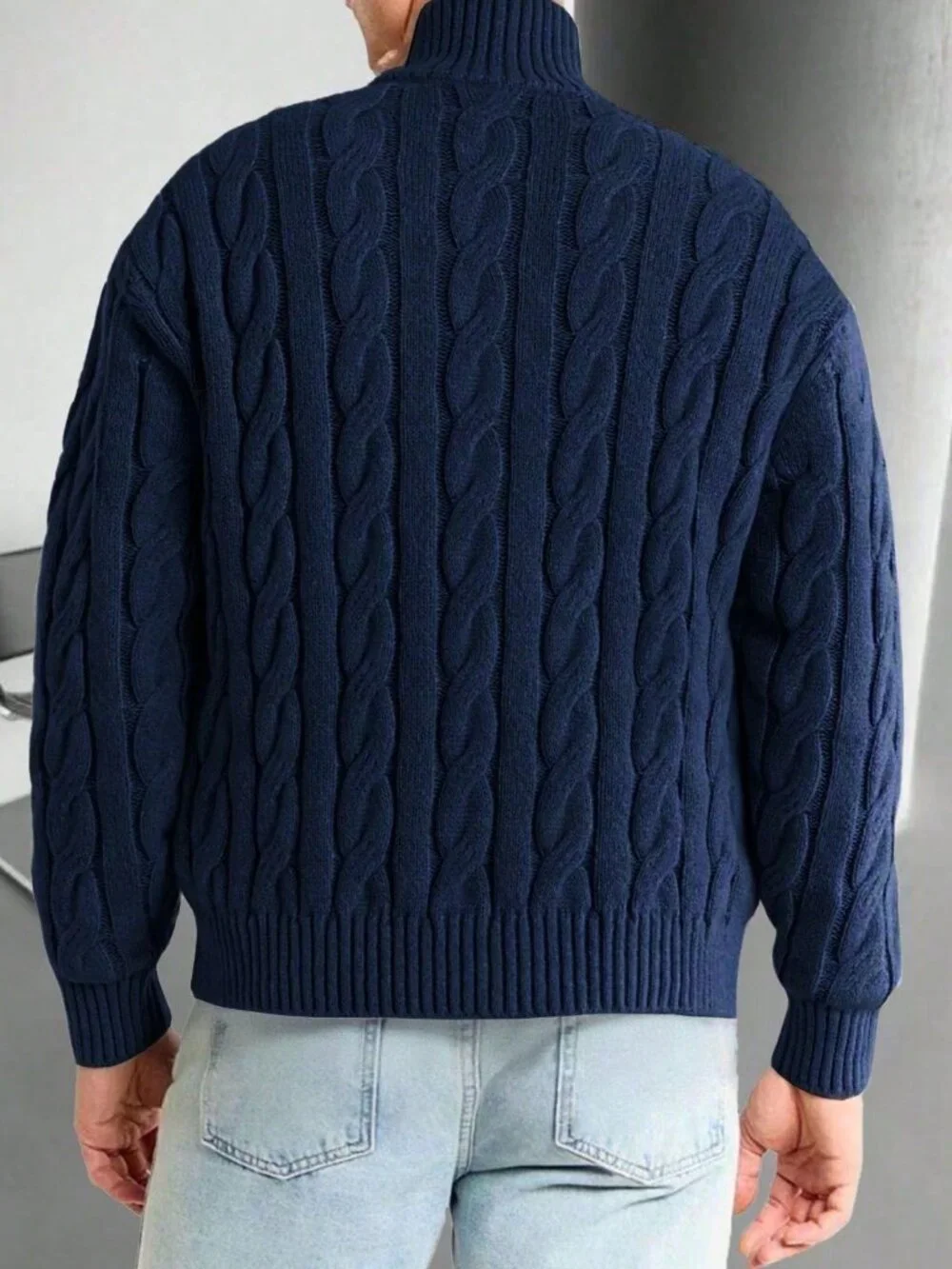 Blue Casual Men's Half-Zip Knit Polo Sweater